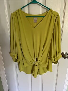 Chico's Lime Green Tie-Front V-Neck Blouse